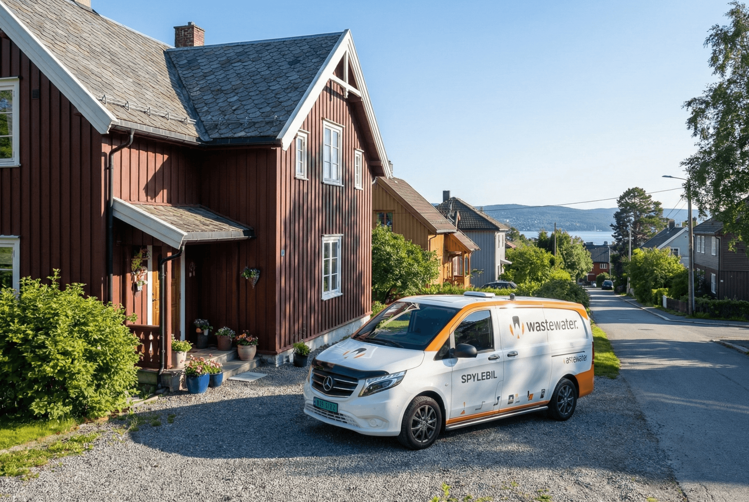WasteWater spylebil foran enebolig i Oslo